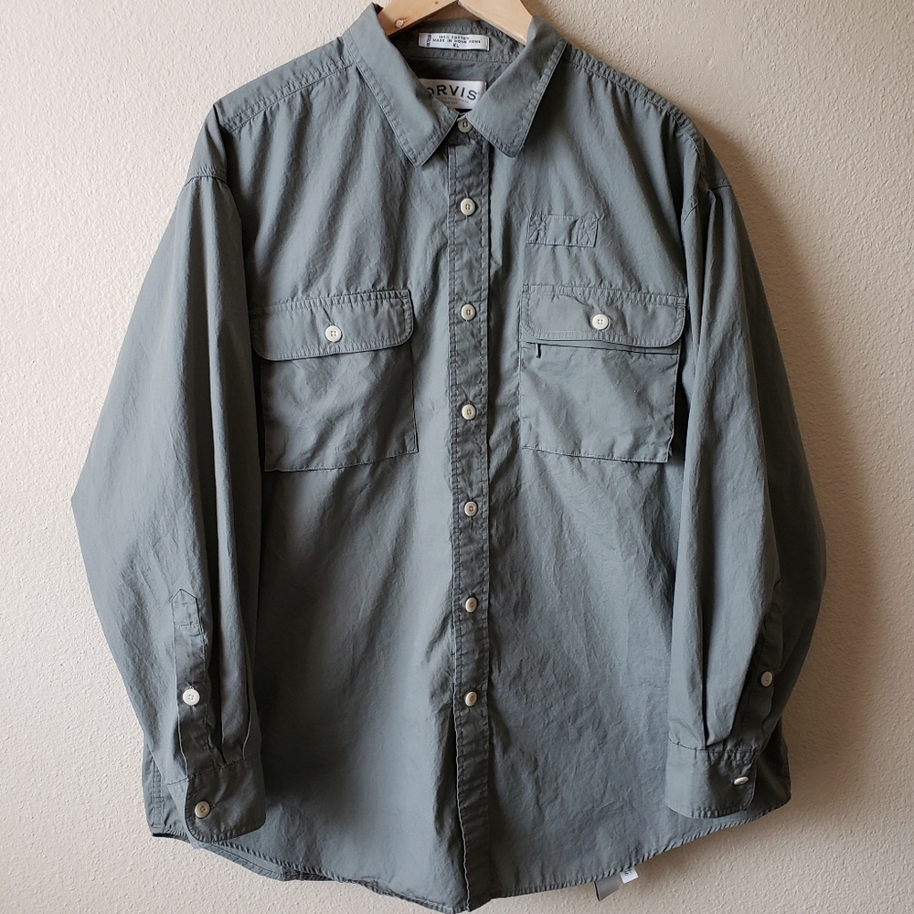 Orvis Men's Long Sleeve Button Up Shirt with Zipper Pocket